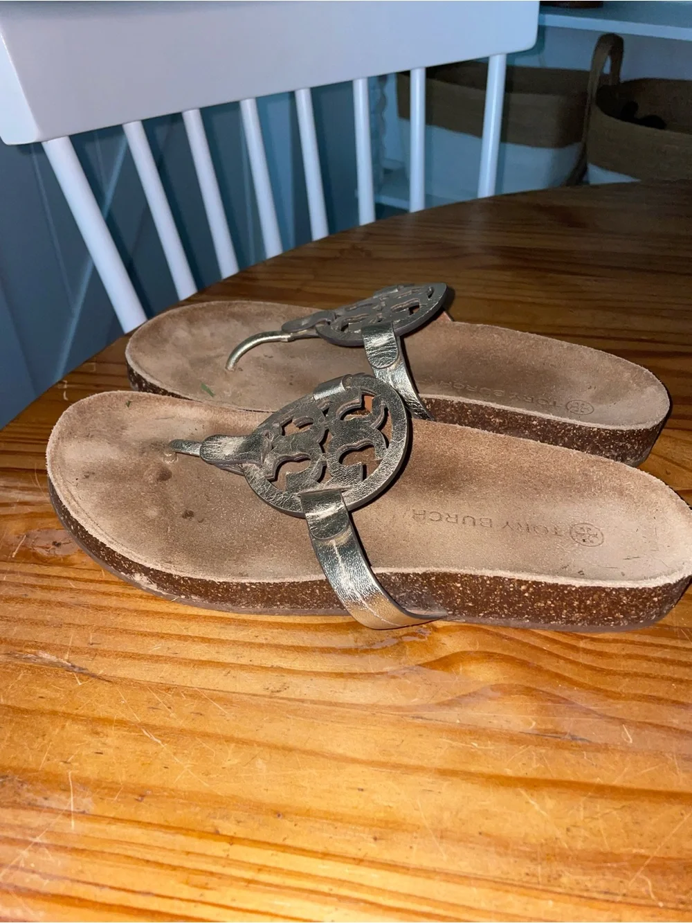 Tory Burch Miller Cloud Metallic Thong Sandals 9.5